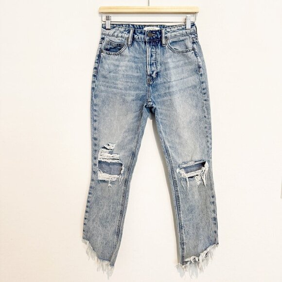 Hidden Denim Zoey Fray Hem Distressed High Rise Mom Jeans Button Fly Ripped 25 - Picture 1 of 8